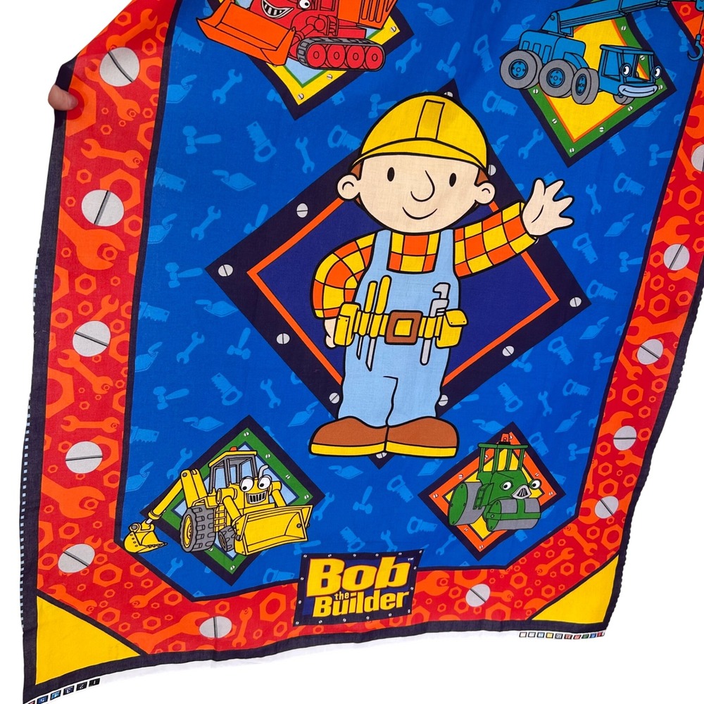 Cranston Print Works Bob the Builder Fabric Panel Kids OS Blue 2002 Vintage Y2K